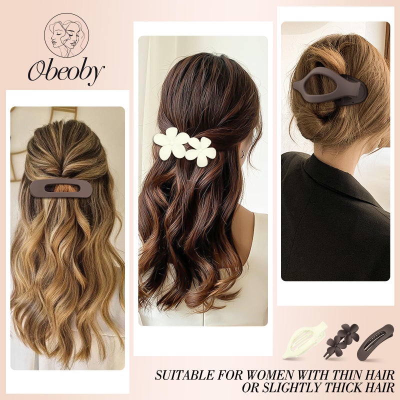Obeoby 6 PCS Flat Hair Clips for Women, 3 Types French Flat Claw Clips for Thin Thick Hair Barrettes Large Medium (Off-white, dark brown) - Image 3